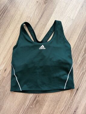 adidas Dark Green Racerback Crop Top with White Trim